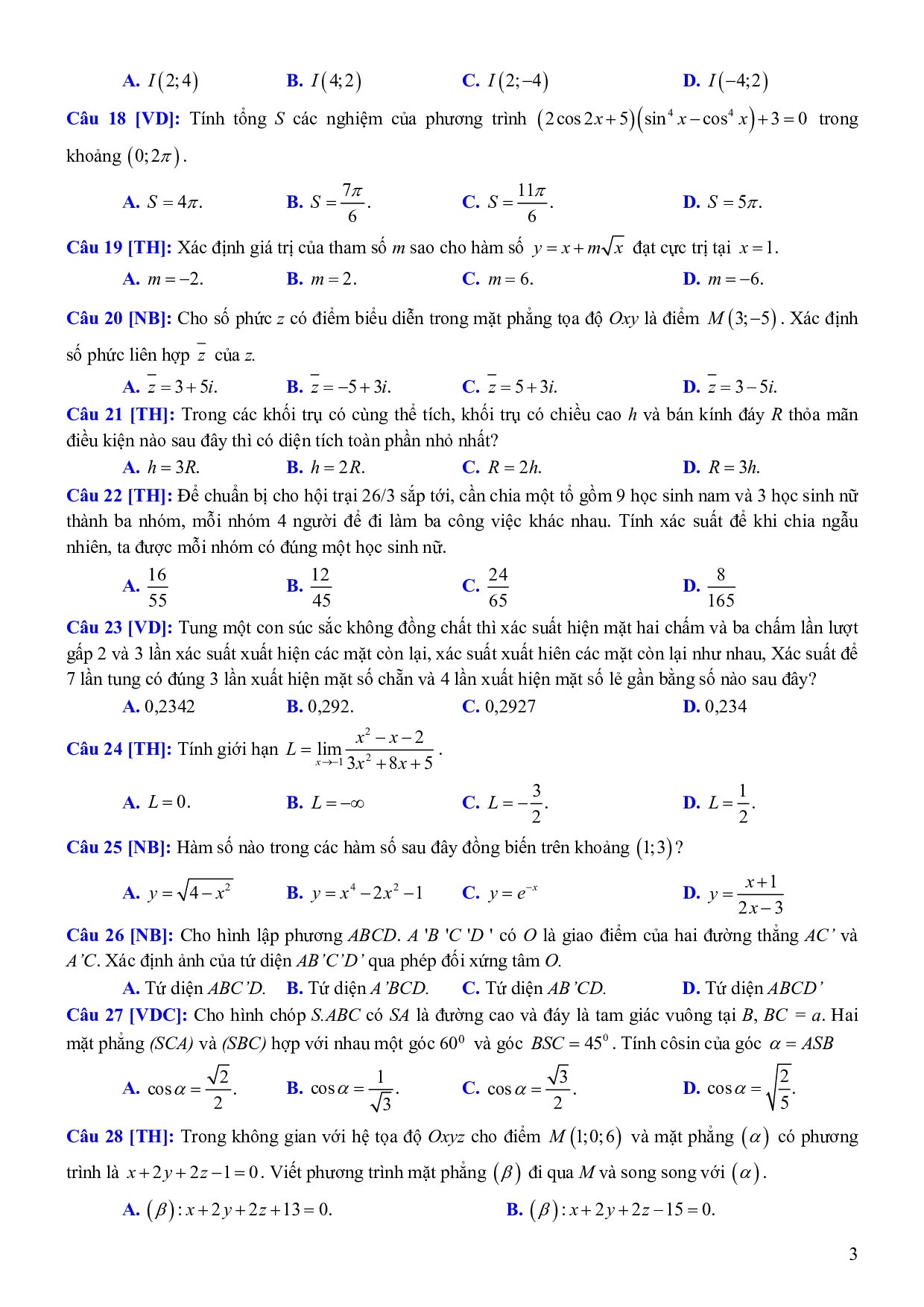 giai chi tiet de thi thu thpt quoc gia 2019 mon toan thpt chuyen quoc hoc hue