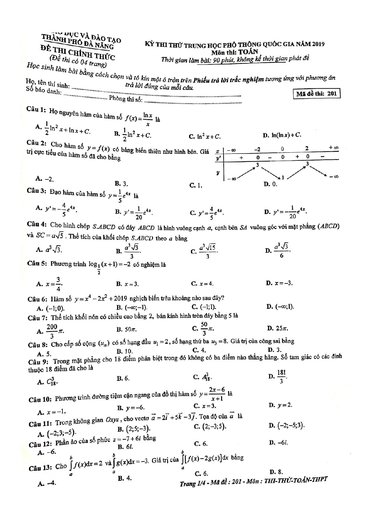 de thi thu thpt quoc gia 2019 mon toan so gddt da nang