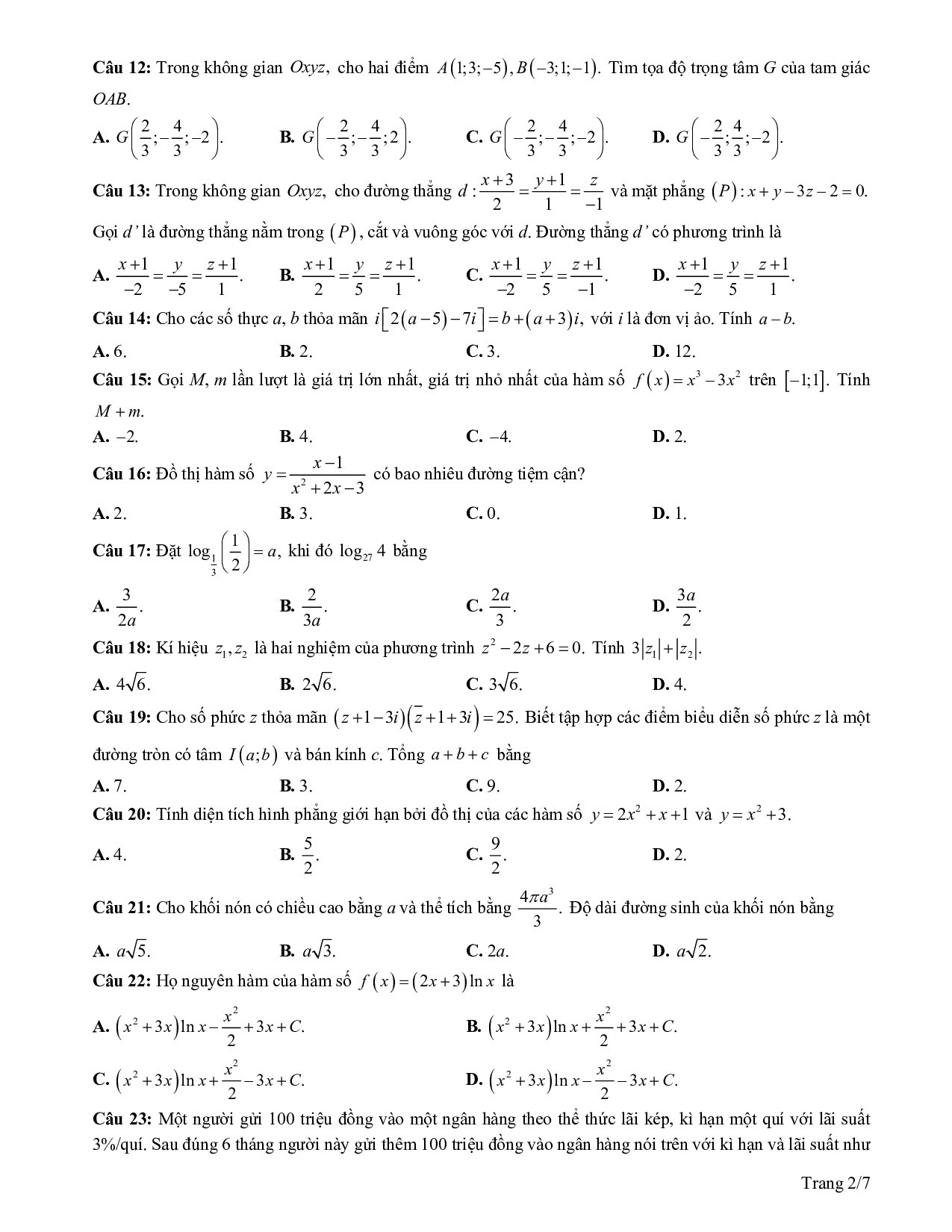 dap an de thi thu thpt quoc gia 2019 mon toan so gddt ha nam