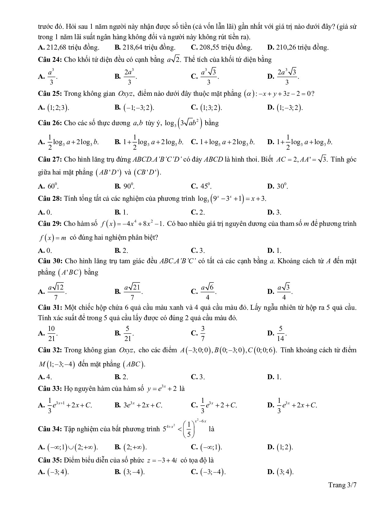 dap an de thi thu thpt quoc gia 2019 mon toan so gddt ha nam