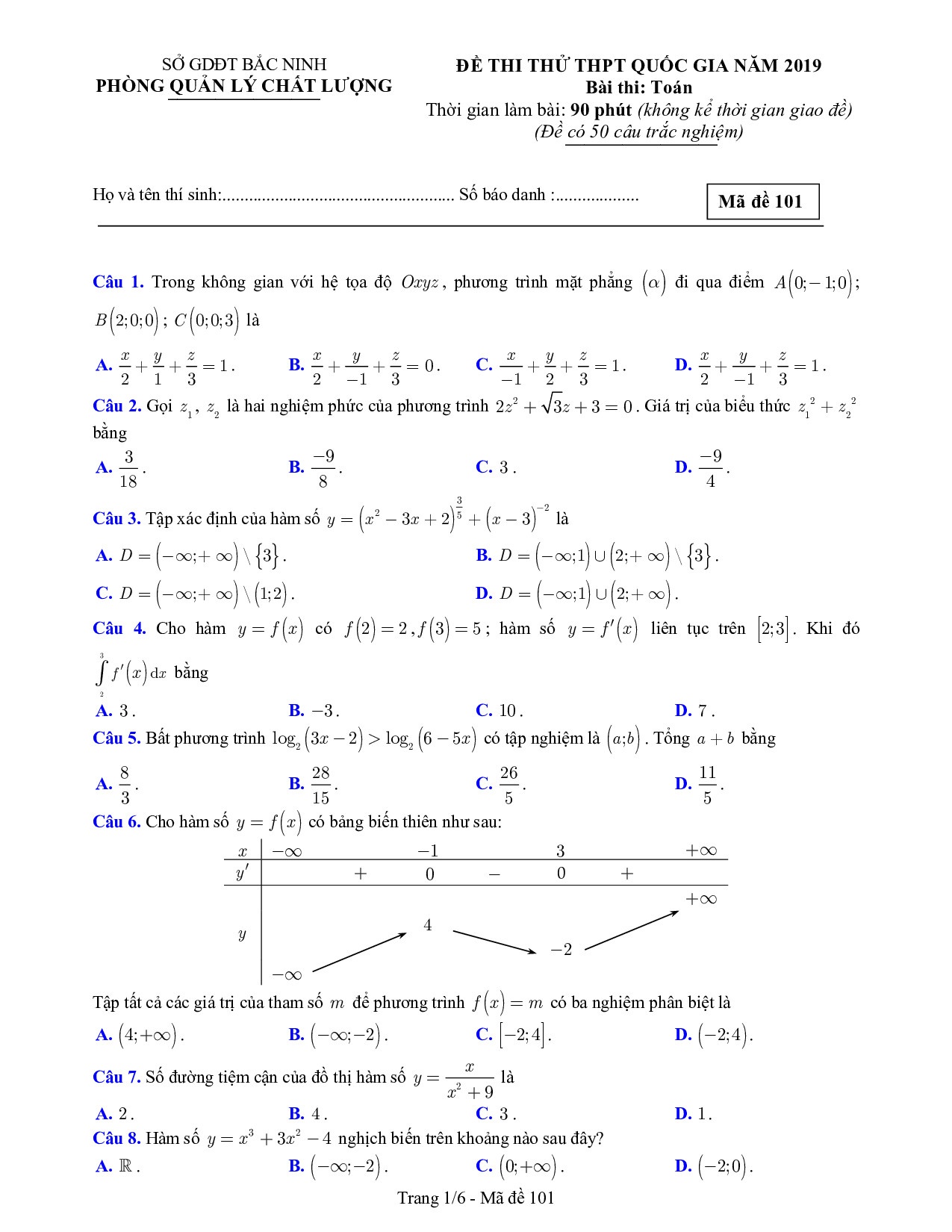 de thi thu thpt quoc gia 2019 mon toan co dap an chi tiet so gddt bac ninh