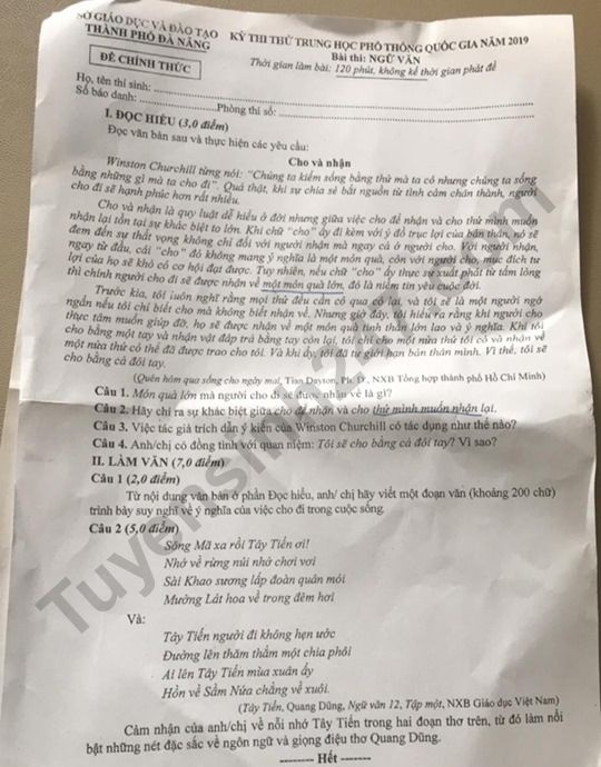 de thi thu thpt quoc gia 2019 mon van so gddt da nang