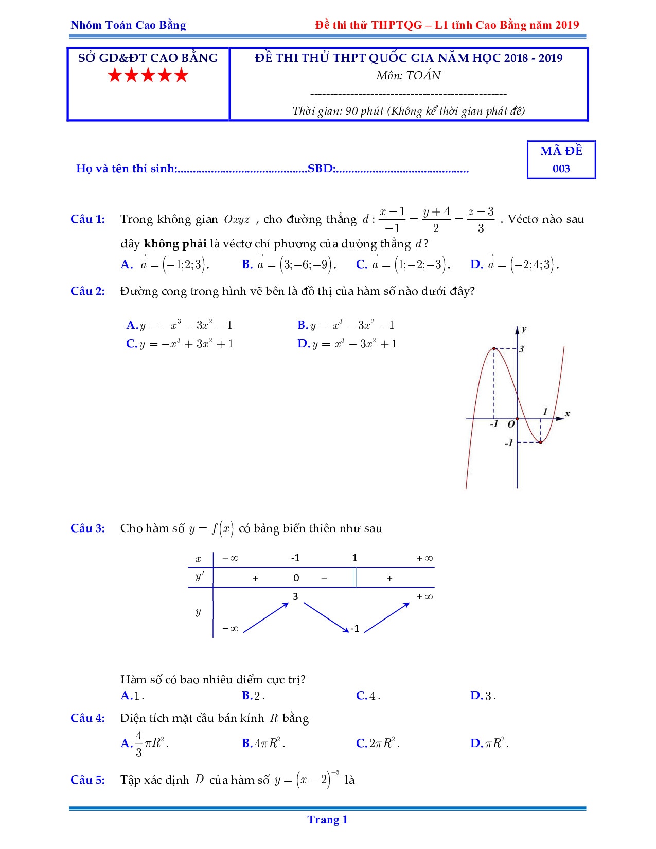 dap an de thi thu thpt quoc gia 2019 mon toan so gddt cao bang