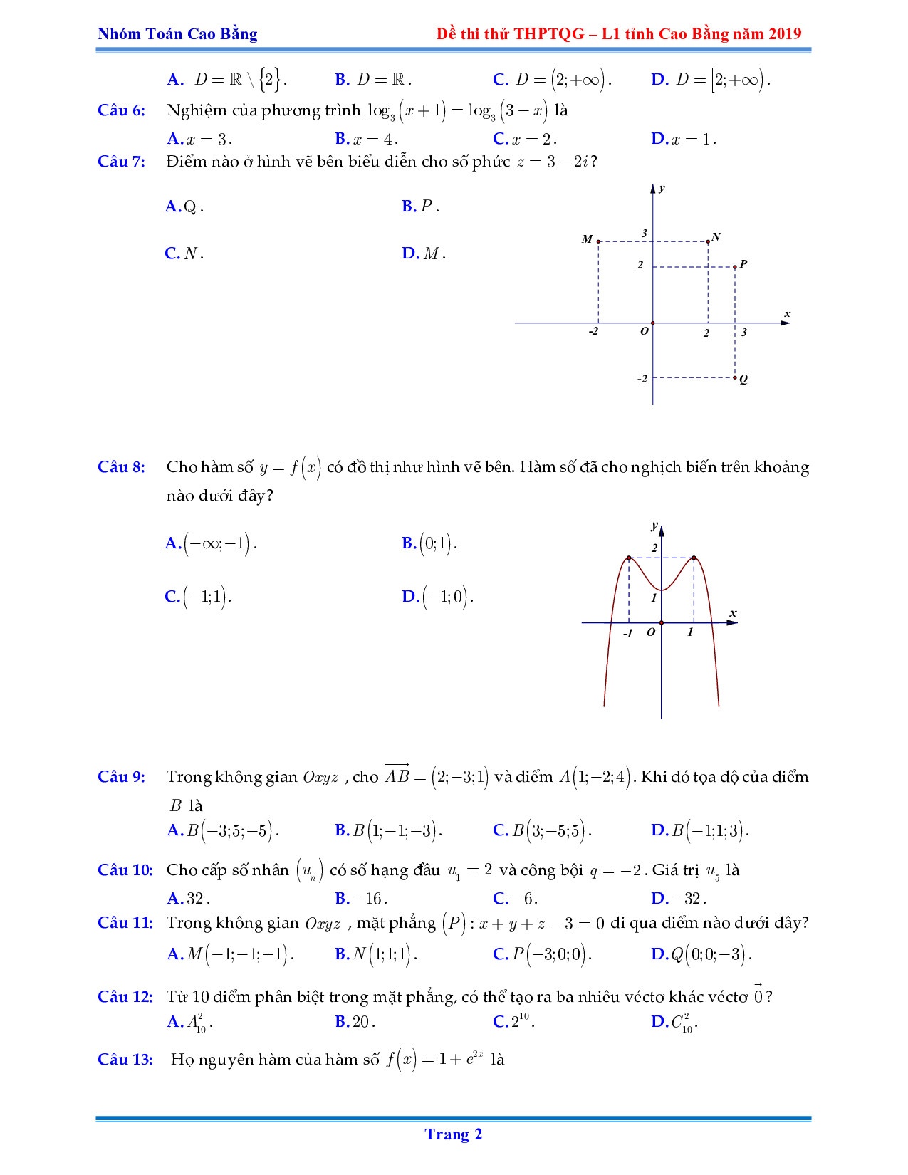 dap an de thi thu thpt quoc gia 2019 mon toan so gddt cao bang
