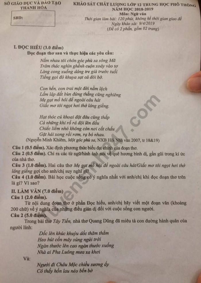 Đề thi thử THPT quốc gia 2019 môn Văn Sở GD&ĐT Thanh Hóa de thi thu thpt quoc gia 2019 mon van so gddt thanh hoa