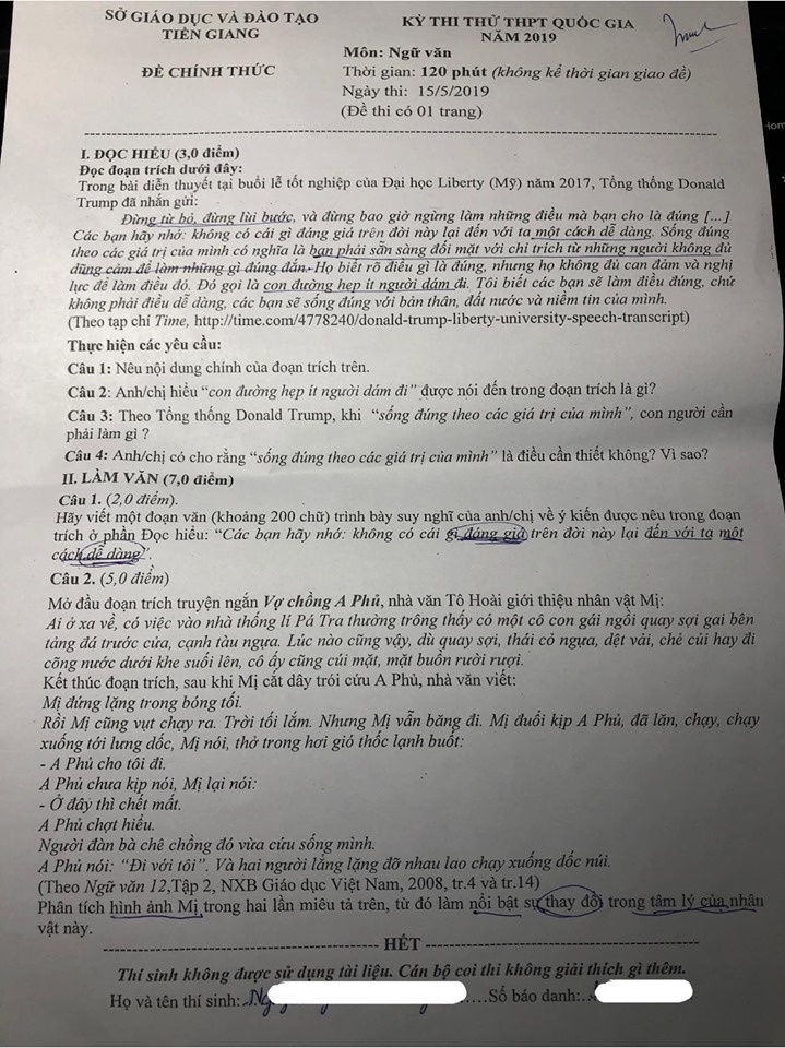 dap an de thi thu thpt quoc gia 2019 mon van so gddt tien giang