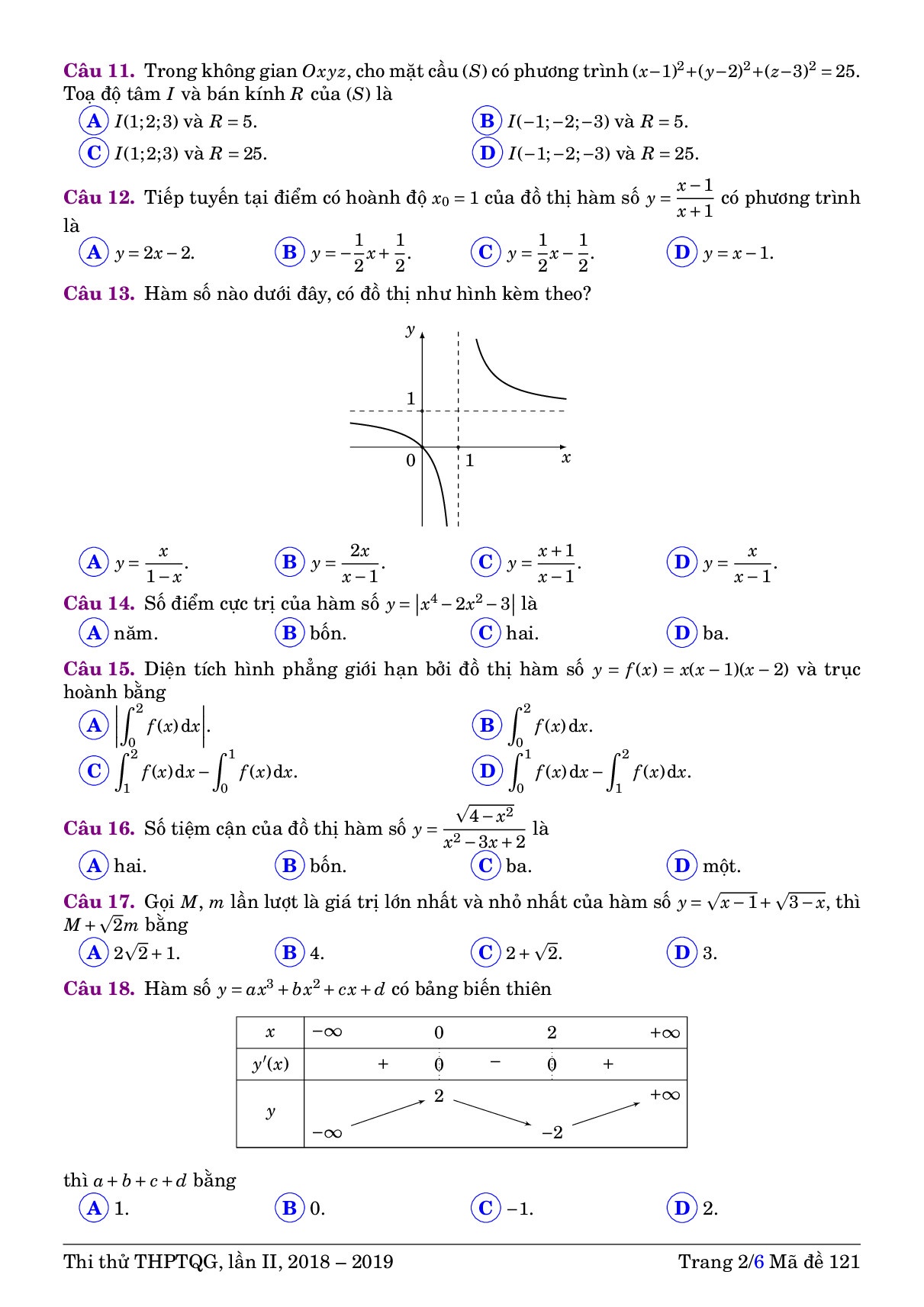 giai chi tiet de thi thu thpt quoc gia 2019 mon toan thpt chuyen luong the vinh
