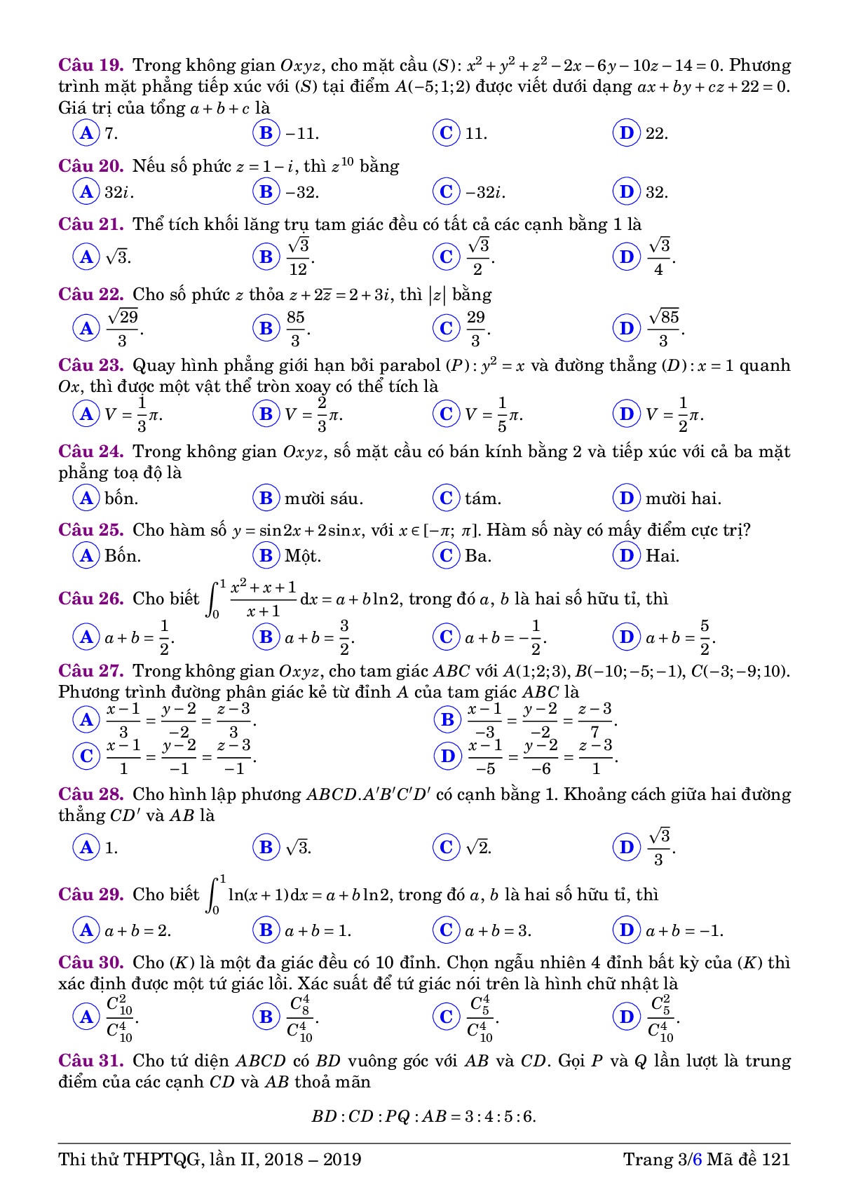 giai chi tiet de thi thu thpt quoc gia 2019 mon toan thpt chuyen luong the vinh