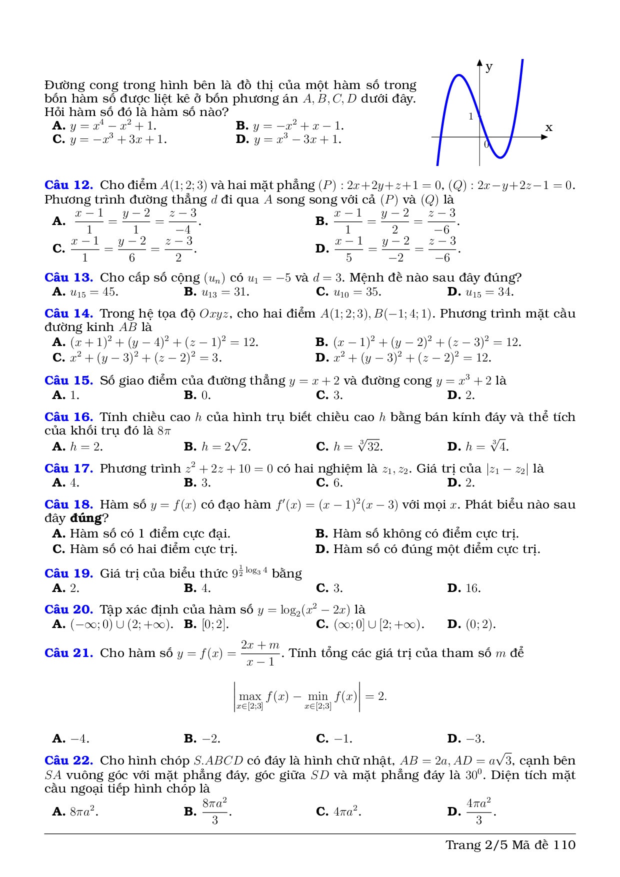 dap an de thi thu thpt quoc gia 2019 mon toan thpt luong the vinh ha noi