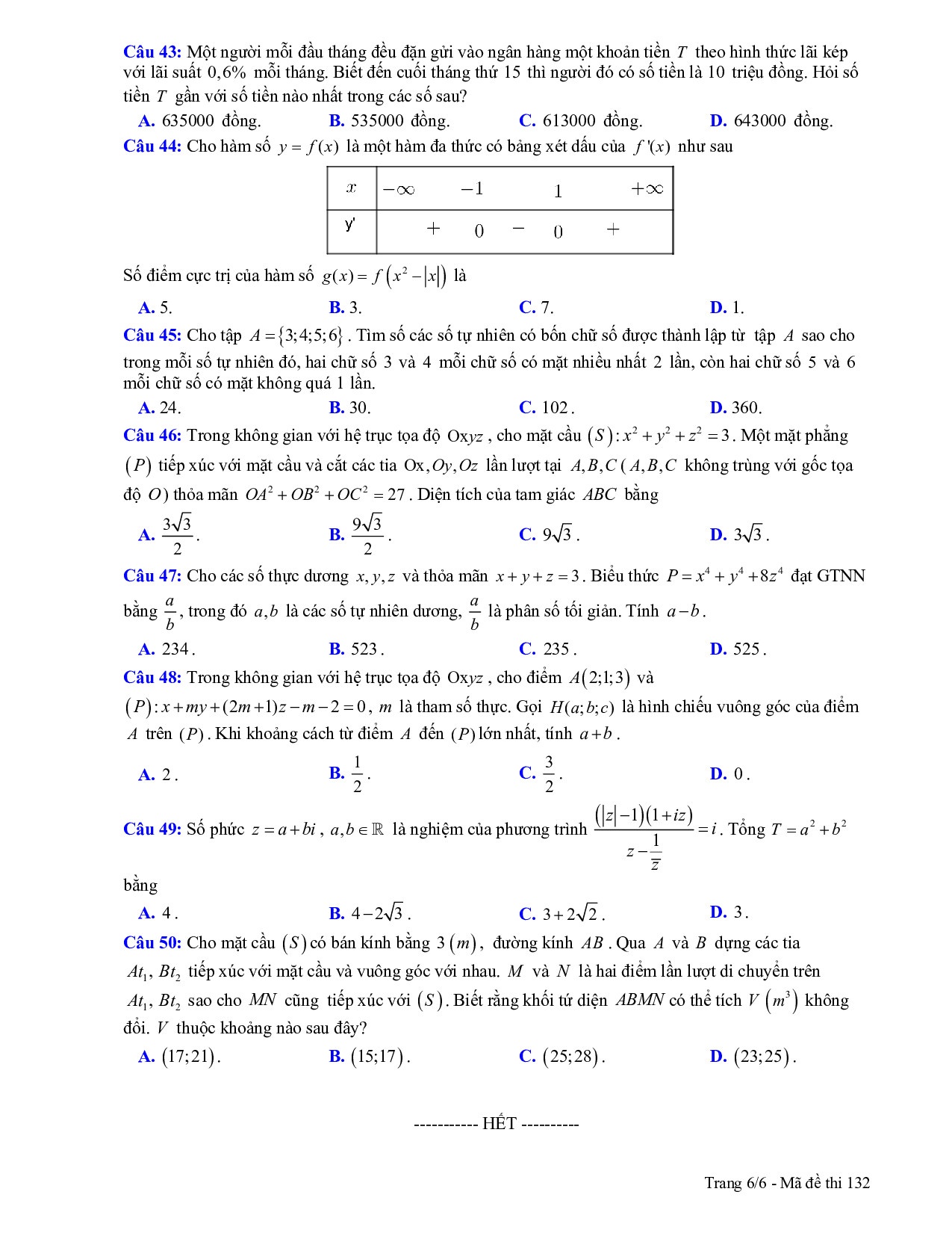 Đề thi thử THPT quốc gia 2019 môn Toán lần 5 THPT chuyên Thái Bình de thi thu thpt quoc gia 2019 mon toan lan 5 thpt chuyen thai binh