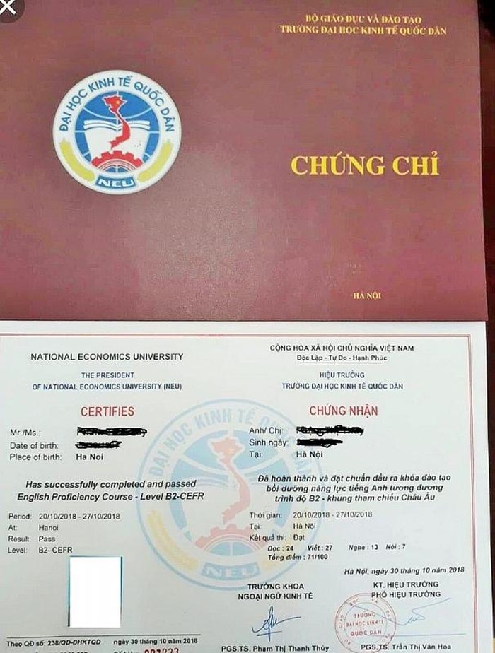 bo giao duc dang thanh tra vu truong dh kinh te quoc dan cap chung chi ngoai ngu