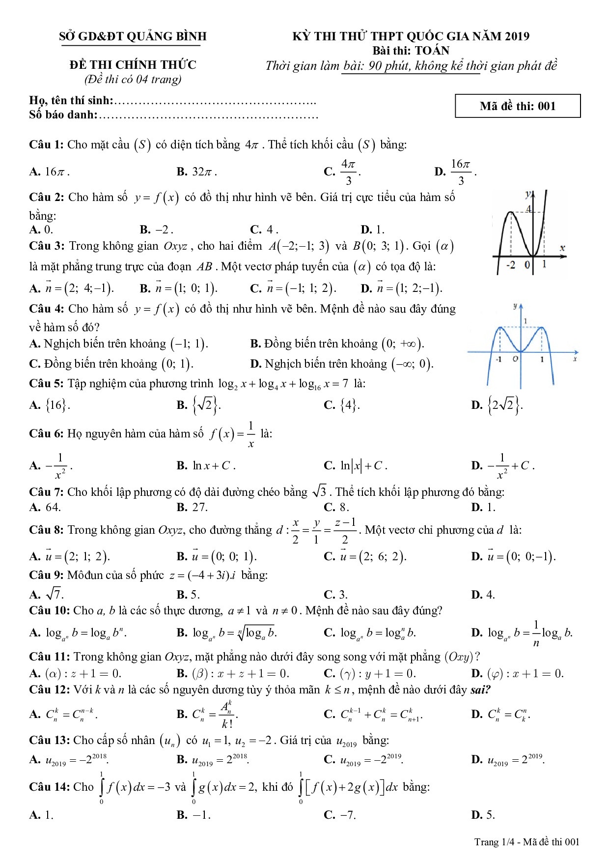 de thi thu thpt quoc gia 2019 mon toan co dap an so gddt quang binh