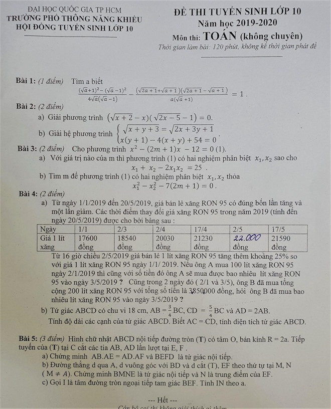 de thi vao lop 10 mon toan truong thpt nang khieu tp hcm nam 2019