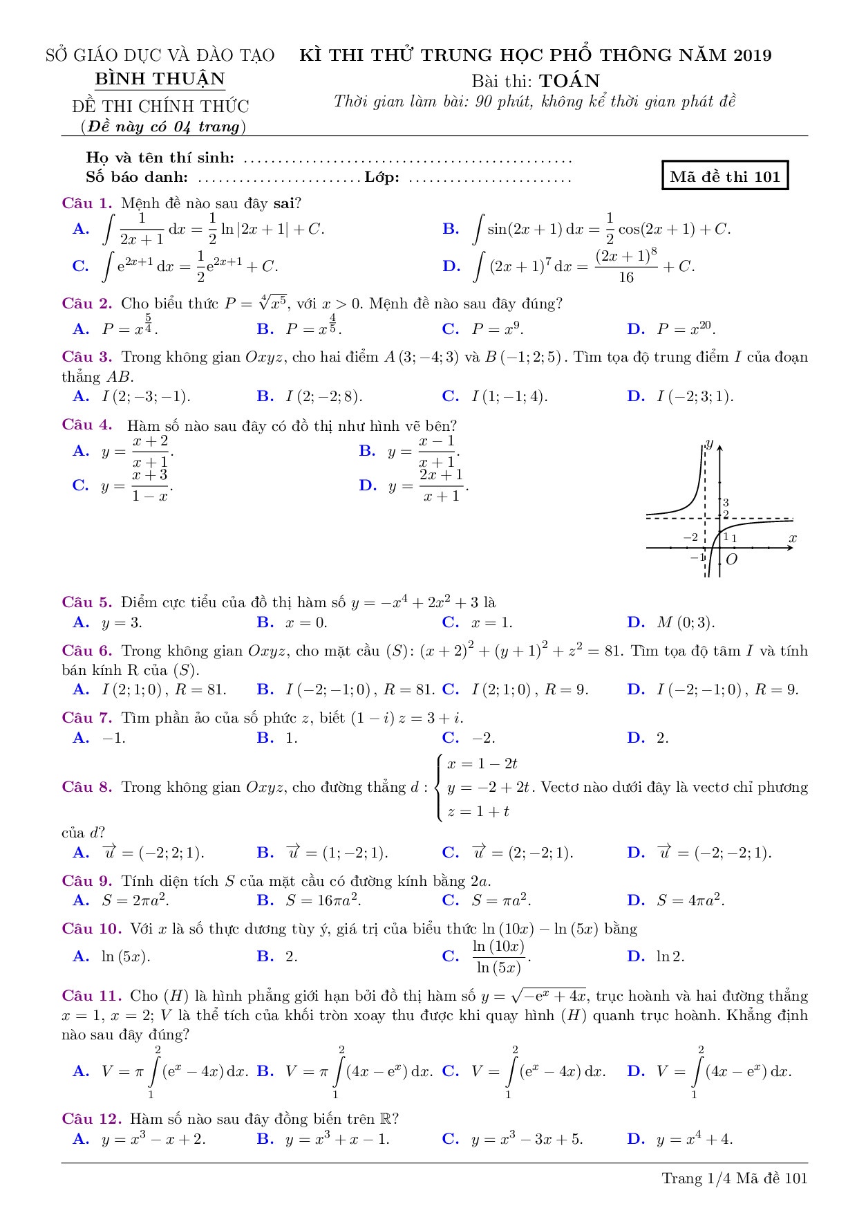 de thi thu thpt quoc gia 2019 mon toan co dap an so gddt binh thuan