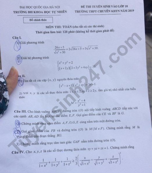 goi y dap an de thi vao lop 10 mon toan truong thpt chuyen khoa hoc tu nhien