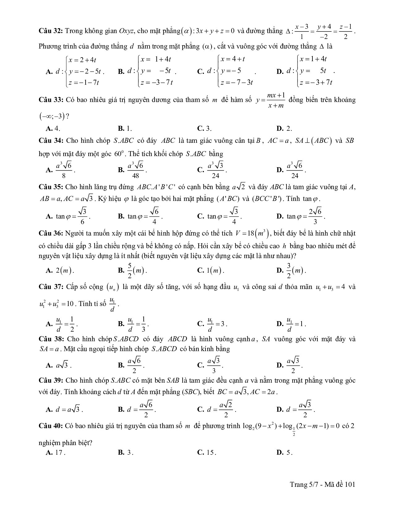 Đề thi thử THPT quốc gia 2019 môn Toán Sở GD&ĐT Cà Mau de thi thu thpt quoc gia 2019 mon toan so gddt ca mau