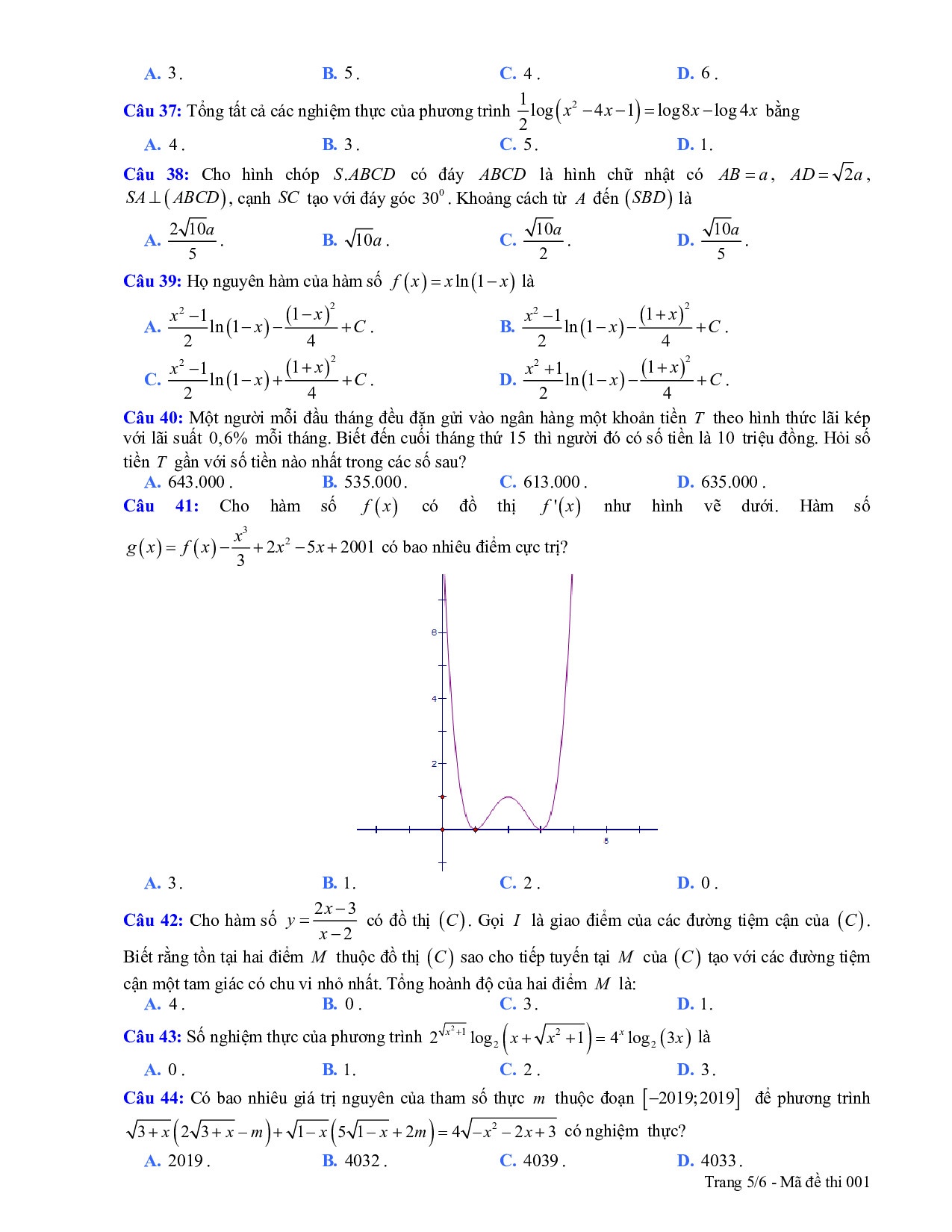 de thi thu thpt quoc gia 2019 mon toan co dap an thpt chuyen tran phu