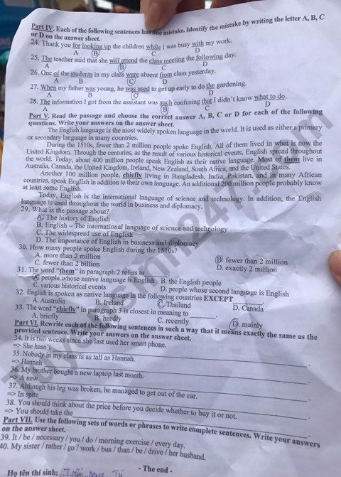 Đề thi vào lớp 10 môn Tiếng Anh Sở GD&ĐT Hà Tĩnh năm 2019 de thi vao lop 10 mon tieng anh so gddt ha tinh nam 2019