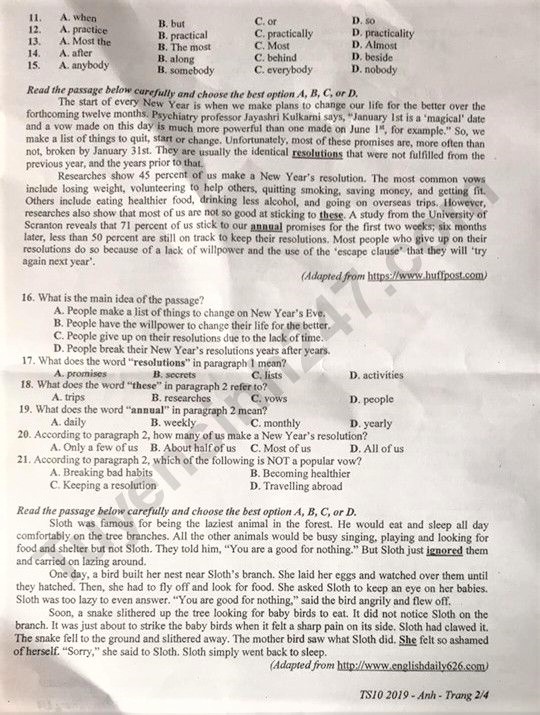 Gợi ý đáp án đề thi vào lớp 10 môn Tiếng Anh Sở GD&ĐT Bình Dương 2019 goi y dap an de thi vao lop 10 mon tieng anh so gddt binh duong 2019