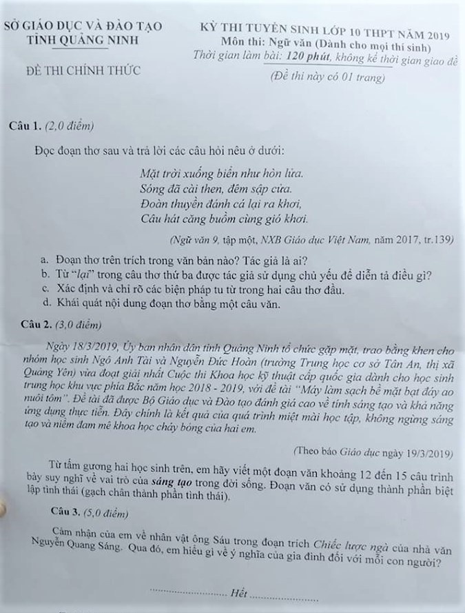 de thi vao lop 10 mon van so gddt quang ninh 2019