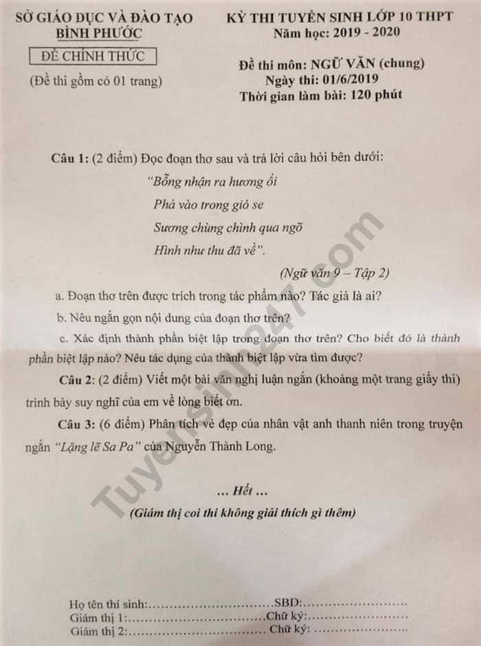 Gợi ý đáp án đề thi vào lớp 10 môn Văn Sở GD&ĐT Bình Phước 2019 goi y dap an de thi vao lop 10 mon van so gddt binh phuoc 2019