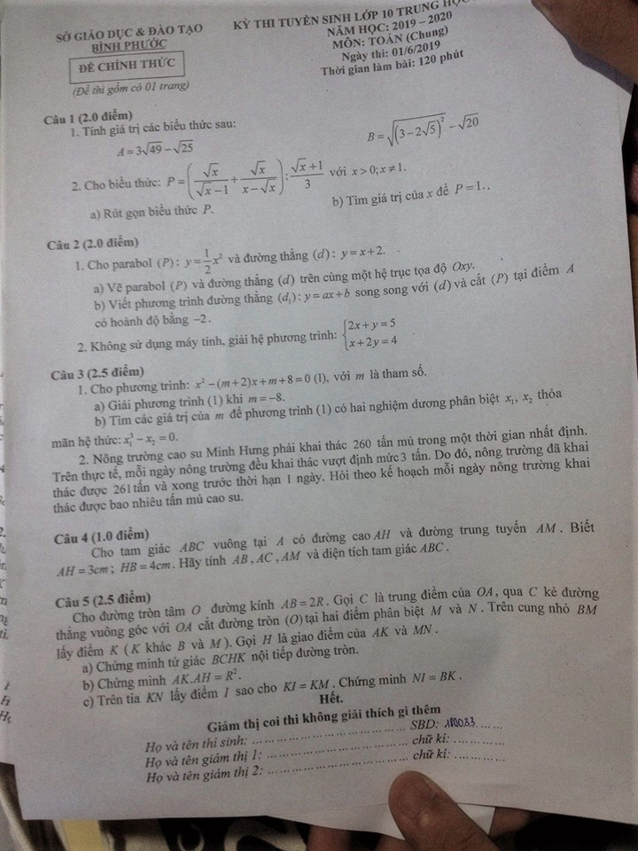 Gợi ý đáp án đề thi vào lớp 10 môn Toán Sở GD&ĐT Bình Phước 2019 goi y dap an de thi vao lop 10 mon toan so gddt binh phuoc 2019