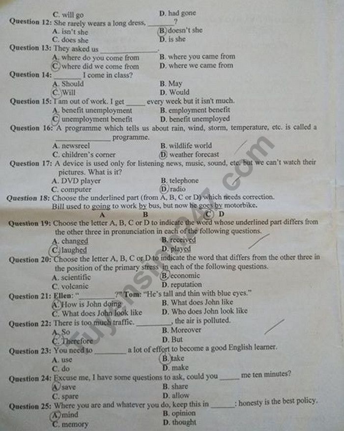Gợi ý đáp án đề thi vào lớp 10 môn Tiếng Anh Sở GD&ĐT Bến Tre 2019 goi y dap an de thi vao lop 10 mon tieng anh so gddt ben tre 2019