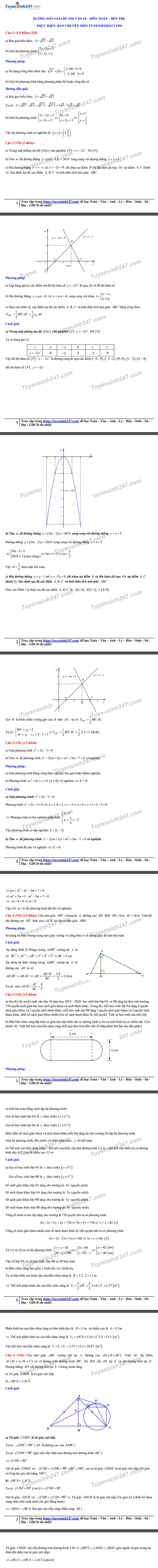 goi y dap an de thi tuyen sinh lop 10 mon toan so gddt ben tre 2019