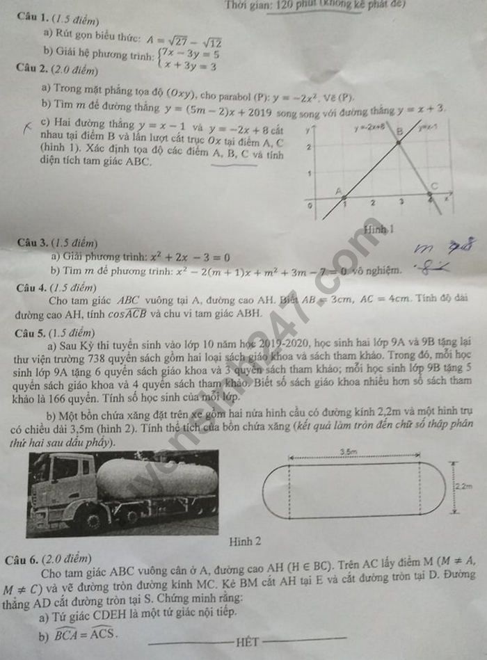 goi y dap an de thi tuyen sinh lop 10 mon toan so gddt ben tre 2019