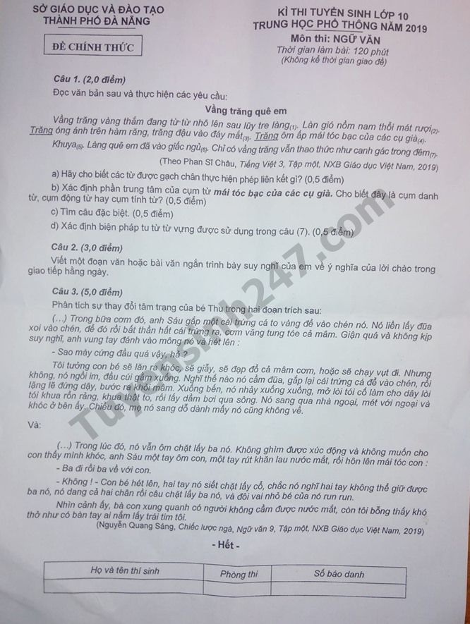 goi y dap an de thi tuyen sinh lop 10 mon van so gddt da nang nam 2019