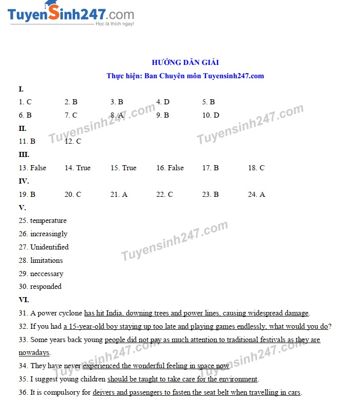 Gợi ý đáp án đề thi vào lớp 10 môn Tiếng Anh Sở GD&ĐT TP HCM goi y dap an de thi vao lop 10 mon tieng anh so gddt tp hcm