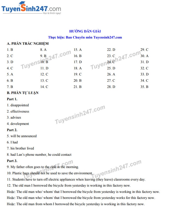 goi y dap an de thi tuyen sinh lop 10 mon tieng anh so gddt can tho 2019