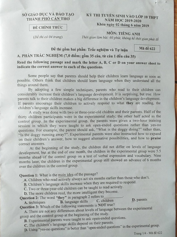 goi y dap an de thi tuyen sinh lop 10 mon tieng anh so gddt can tho 2019