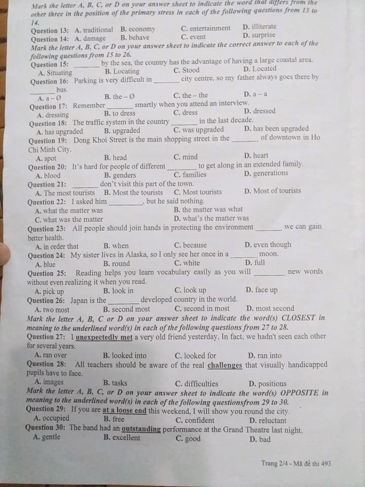 goi y dap an de thi tuyen sinh lop 10 mon tieng anh so gddt bac ninh 2019