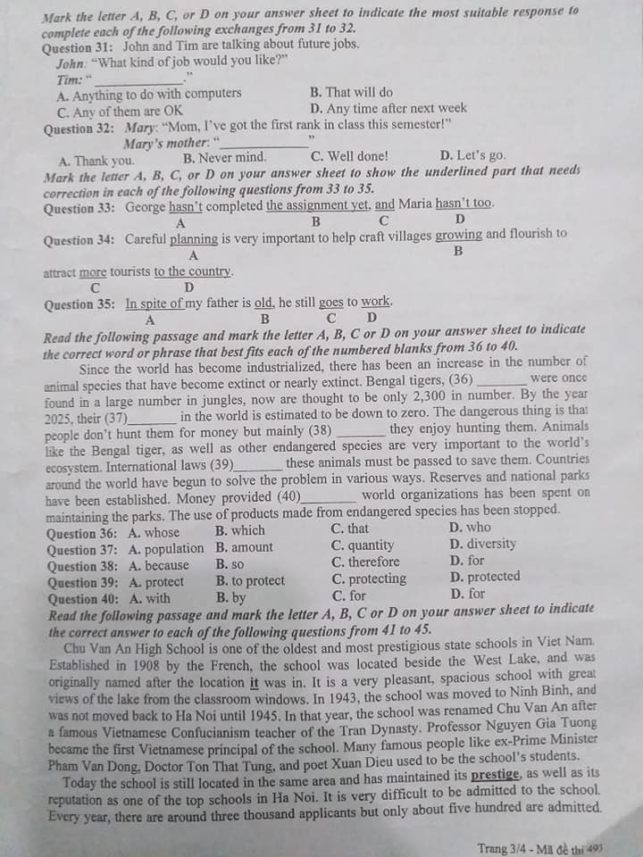 goi y dap an de thi tuyen sinh lop 10 mon tieng anh so gddt bac ninh 2019