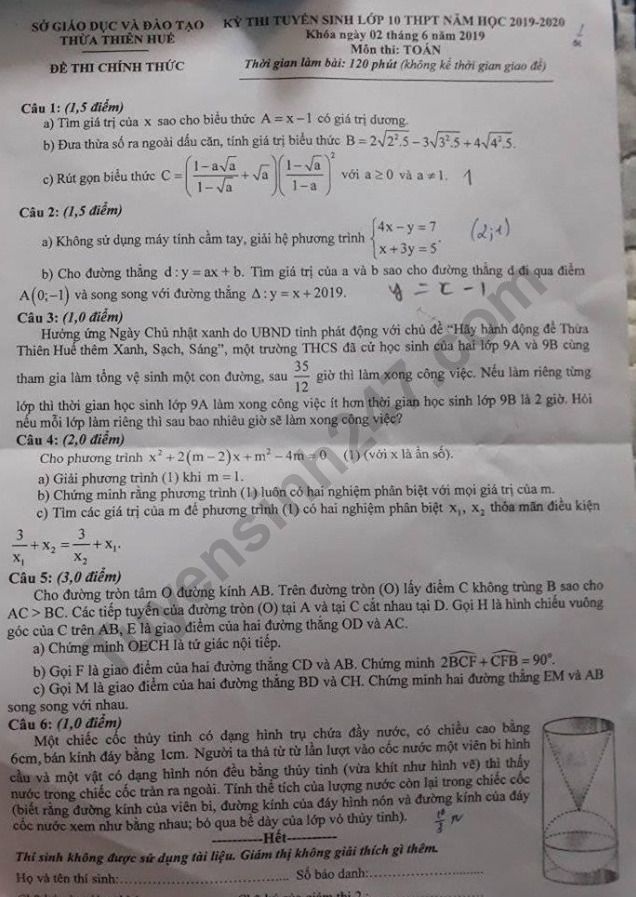 goi y dap an de thi tuyen sinh lop 10 mon toan so gddt thua thien hue 2019