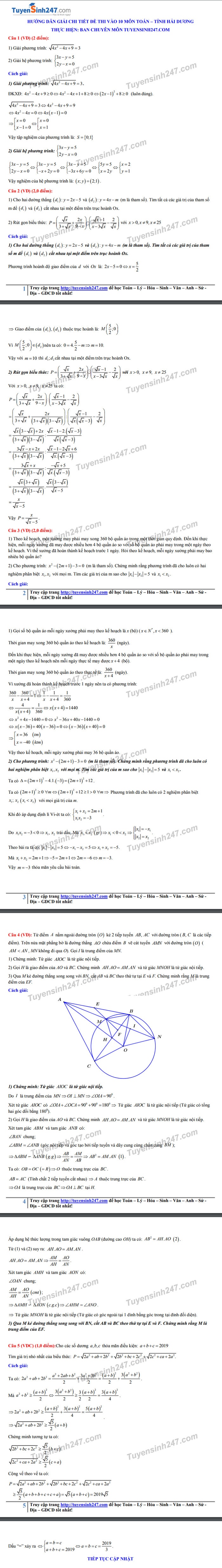 goi y dap an de thi tuyen sinh lop 10 mon toan so gddt hai duong 2019