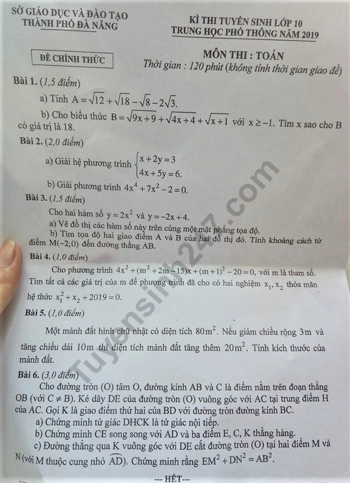 goi y dap an de thi tuyen sinh lop 10 mon toan so gddt da nang nam 2019