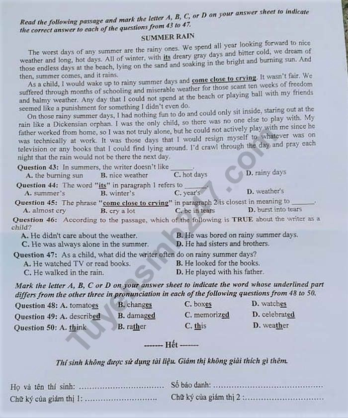 goi y dap an de thi tuyen sinh lop 10 mon tieng anh so gddt hai duong 2019