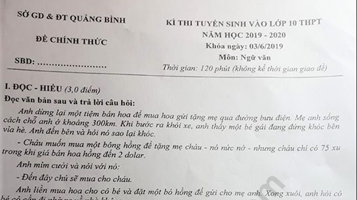 Gợi ý đáp án đề thi lớp 10 môn Văn Sở GD&ĐT Quảng Bình năm 2019