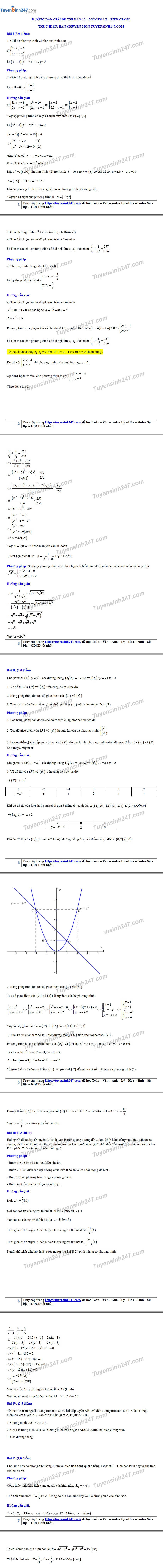 Gợi ý đáp án đề thi tuyển sinh lớp 10 môn Toán Sở GD&ĐT Tiền Giang 2019 goi y dap an de thi tuyen sinh lop 10 mon toan so gddt tien giang 2019