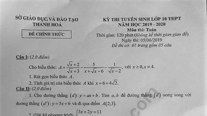 Gợi ý đáp án đề thi tuyển sinh lớp 10 môn Toán Sở GD&ĐT Thanh Hóa 2019