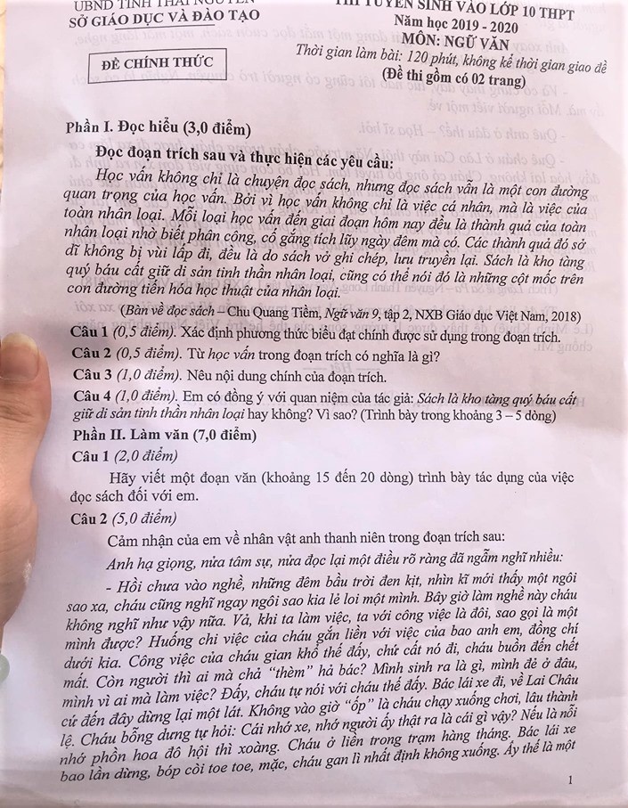 goi y dap an de thi tuyen sinh lop 10 mon van so gddt thai nguyen 2019