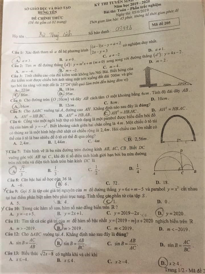 Gợi ý đáp án đề thi tuyển sinh lớp 10 môn Toán Sở GD&ĐT Hưng Yên năm 2019 goi y dap an de thi tuyen sinh lop 10 mon toan so gddt hung yen nam 2019