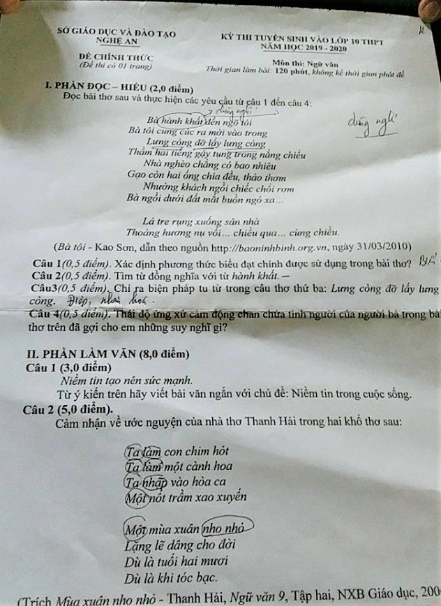 de thi tuyen sinh lop 10 mon van so gddt nghe an 2019