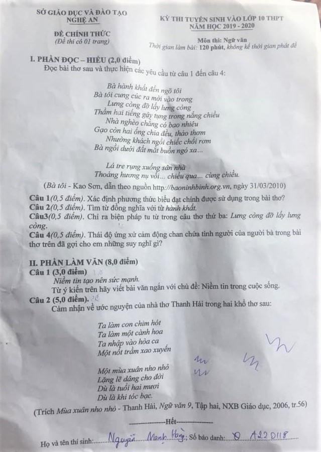 goi y dap an de thi tuyen sinh lop 10 mon van so gddt nghe an 2019