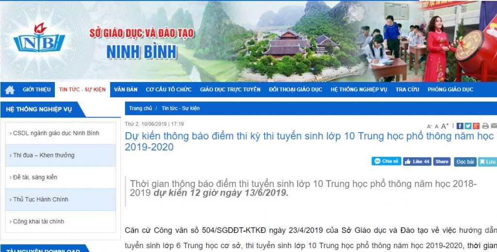 tra cuu diem thi tuyen sinh lop 10 ninh binh nam 2019