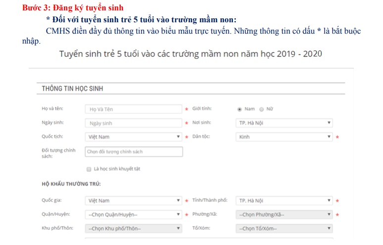 huong dan dang ky tuyen sinh truc tuyen vao mam non lop 1 va lop 6