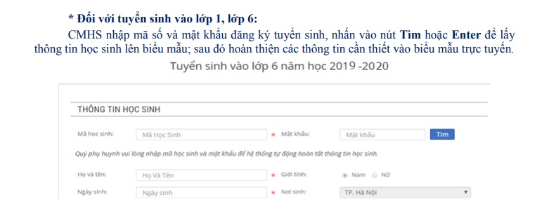 huong dan dang ky tuyen sinh truc tuyen vao mam non lop 1 va lop 6