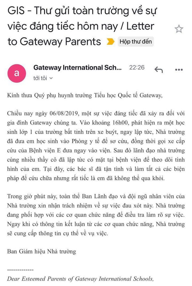 sau vu hoc sinh tu vong tren xe dua don truong gateway thong bao hoc tap binh thuong